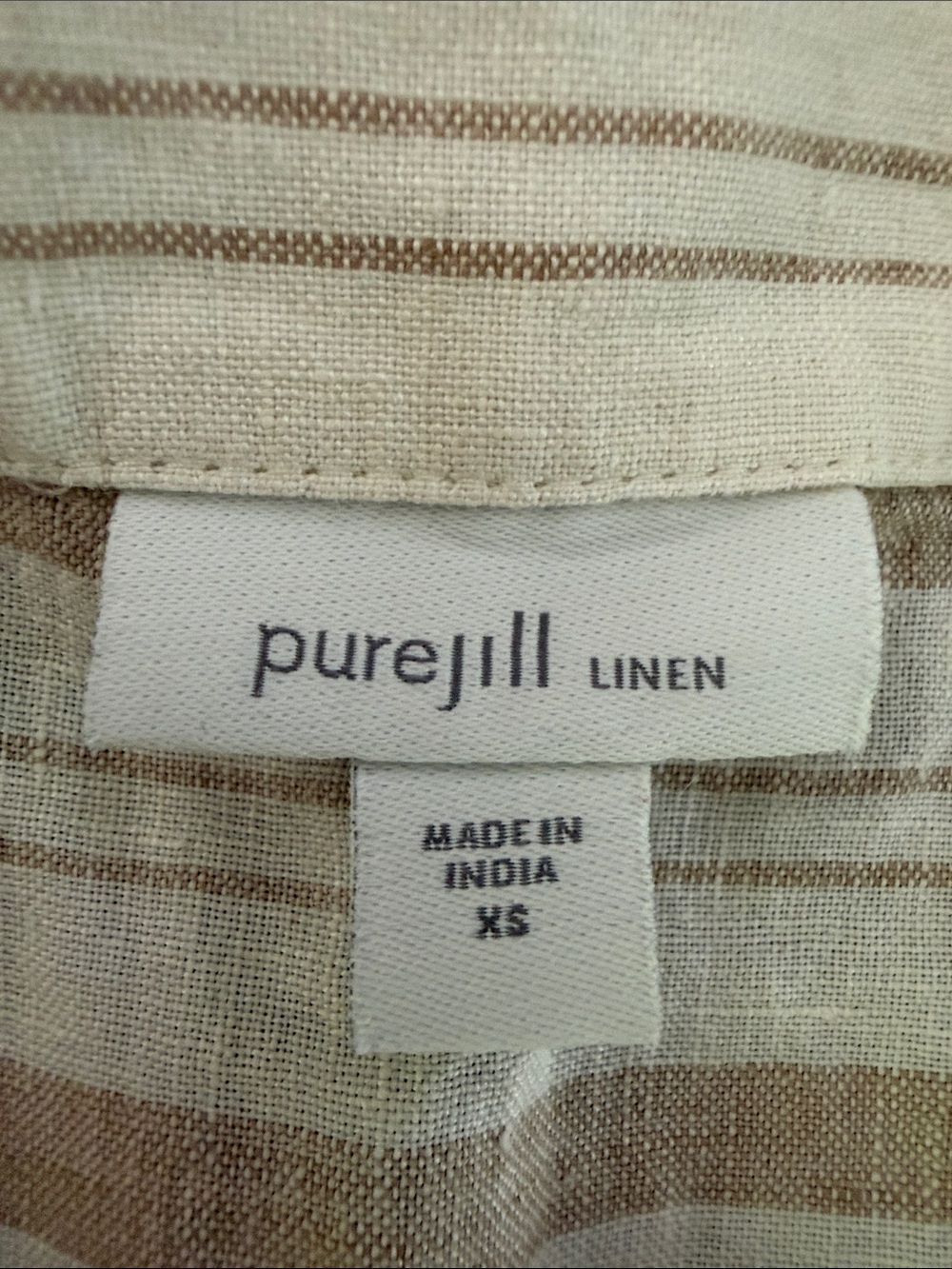 B44 Pure Jill Linen Women’s XS Casual Striped Scoop-Neck Tunic in Cream and Tan - Picture 6 of 8